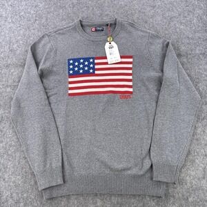 Chaps Sweater Mens Large Gray American Flag Crewneck Knit Pullover Patriotic USA